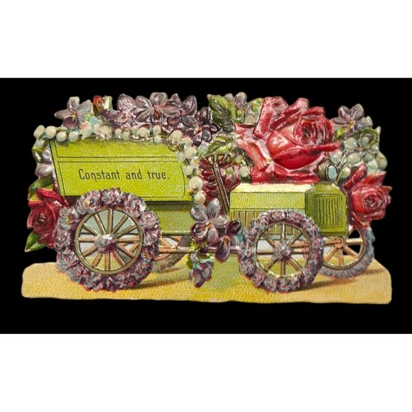 Vintage Greeting Card Constant and True Flower Automobile Art Die Cut Embossed - Picture 1 of 6